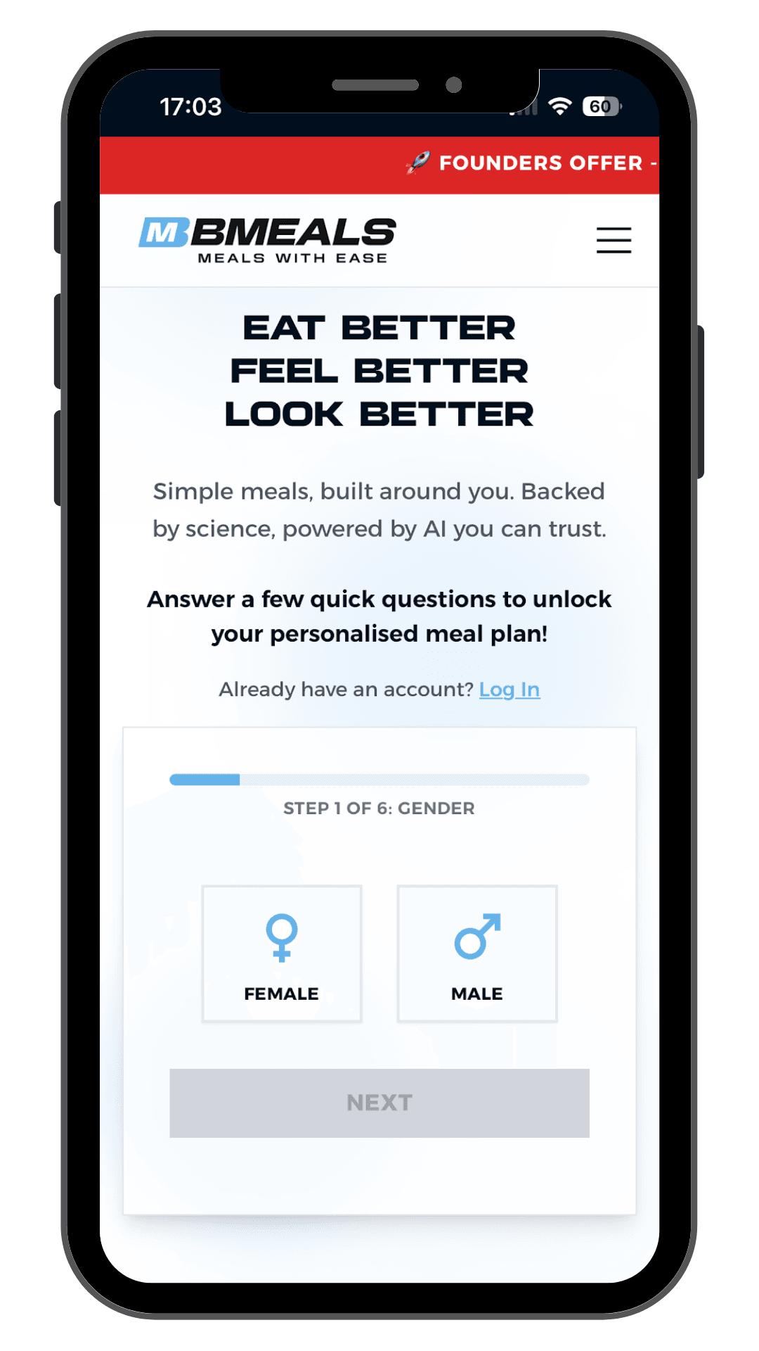 BMeals Homepage - First Implementation