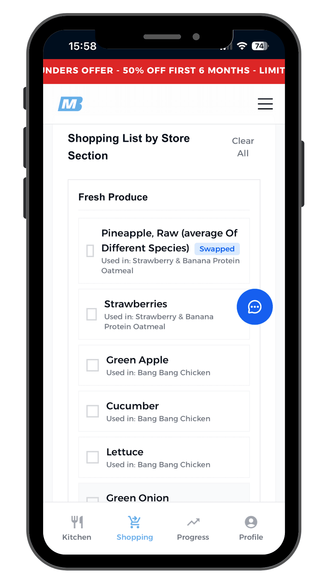 BMeals Shopping List Feature